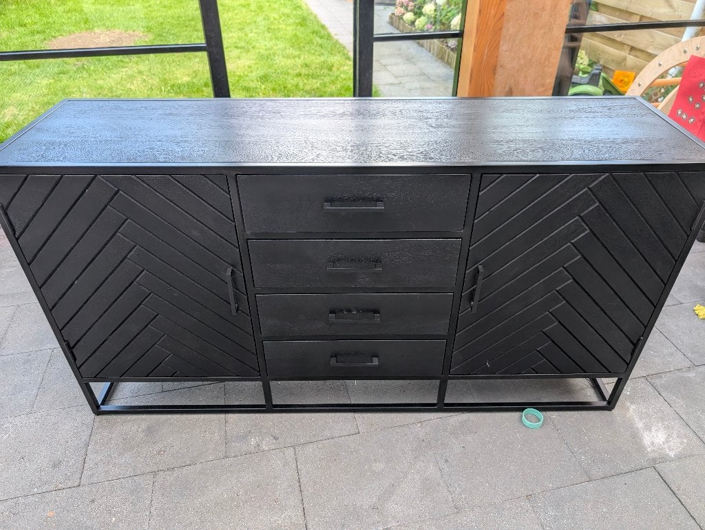 Dressoir van mangohout 165 x 45 x 85 cm (b x d x h)  Zwart, Ophalen, Met deur(en), 150 tot 200 cm, Zo goed als nieuw