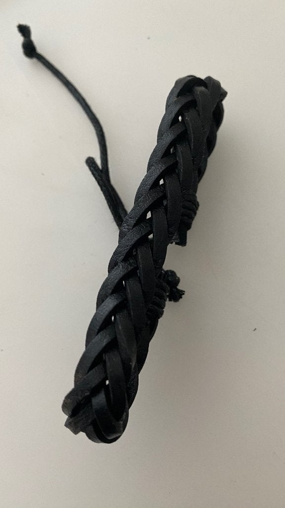 Zwarte Gevlochten Leren Armband, Ophalen of Verzenden, Nieuw, Zwart, Leer