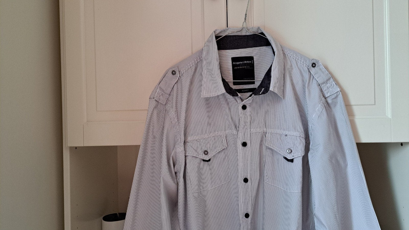 Angelo Litrico Slim Fit overhemd XL 43/44 gestreept, Ophalen, Angelo Litrico, Wit, Zo goed als nieuw