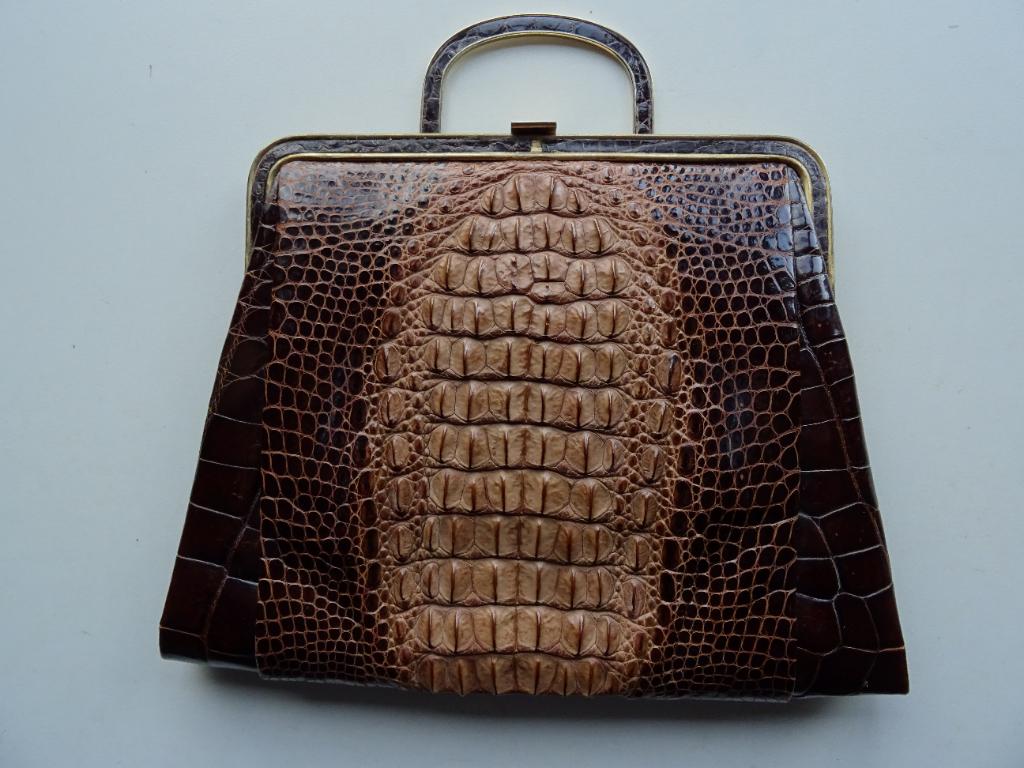 unieke krokodillen en slangenleren damestas, Ophalen of Verzenden, Zo goed als nieuw, Bruin, Handtas