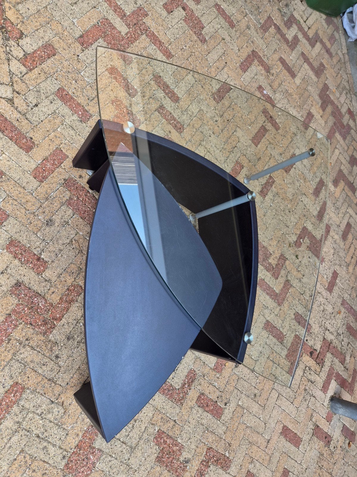 Leolux salontafel met uitschuifbaar bijzettafeltje, Ophalen, Gebruikt, Overige vormen, Glas