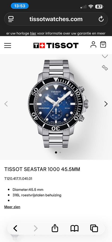 Tissot Seastar met vele extra’s., Verzenden, Zo goed als nieuw, Staal, Overige merken