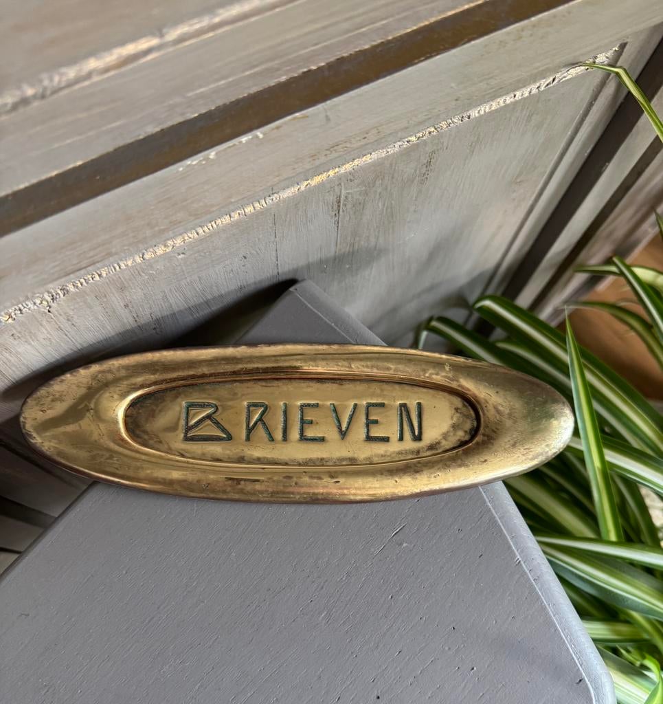 Geelkoperen vintage brievenbushouder, Ophalen of Verzenden, Koper