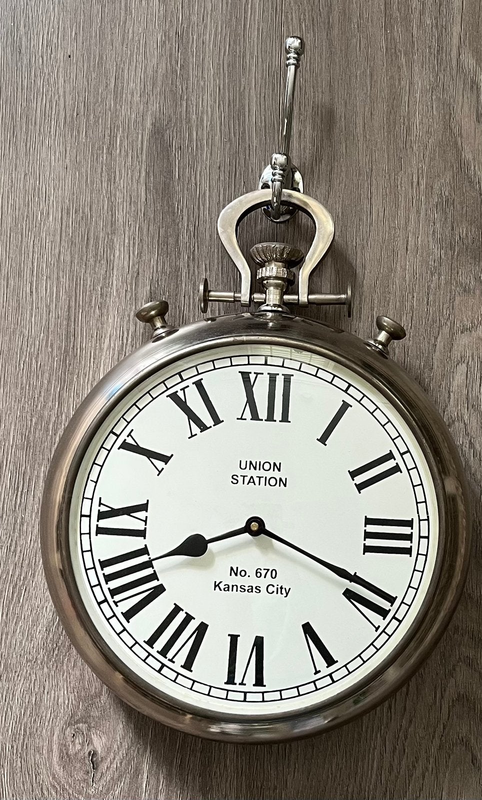 Klok, model zakhorloge, zilver, Ophalen, Wandklok, Werkt op batterijen, Zo goed als nieuw
