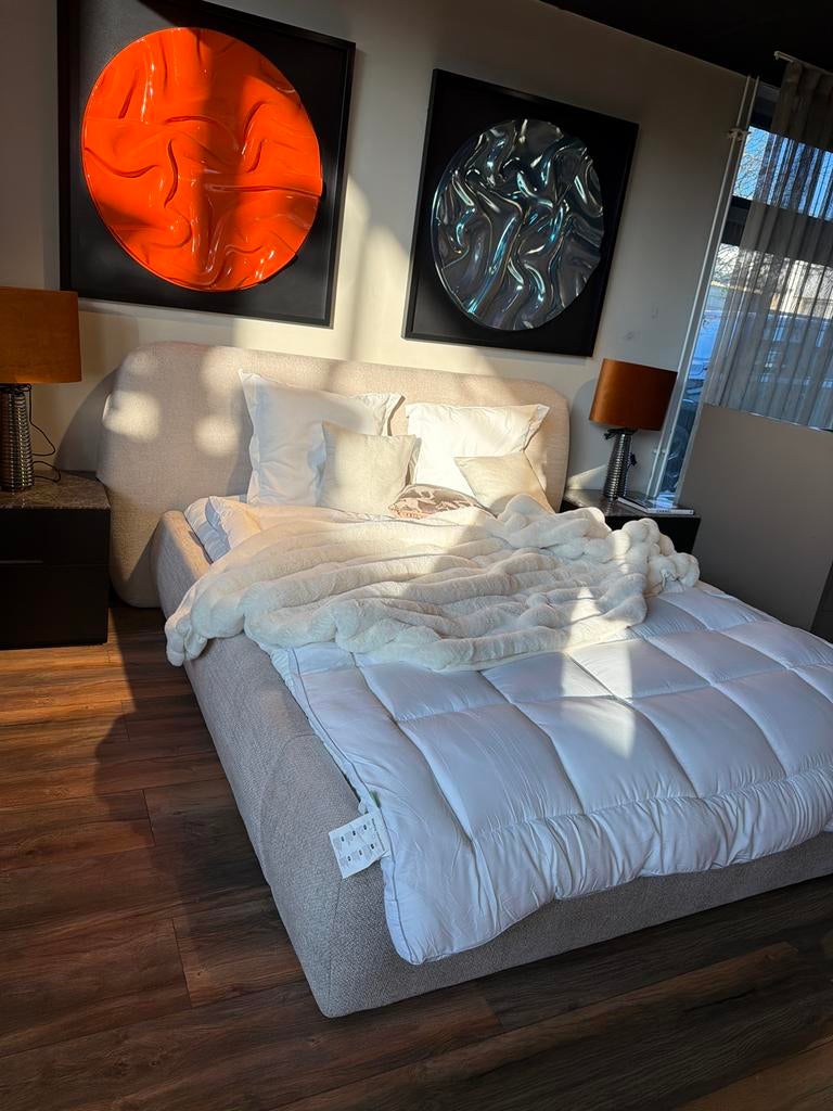 Comfortabel bed 160x200 met matras, Beige, Ophalen of Verzenden, 200 cm, Stof