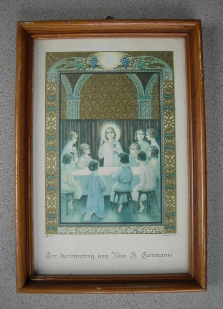 Schilderij met tekst: Ter herinnering aan Uwe H. Communie., Ophalen of Verzenden