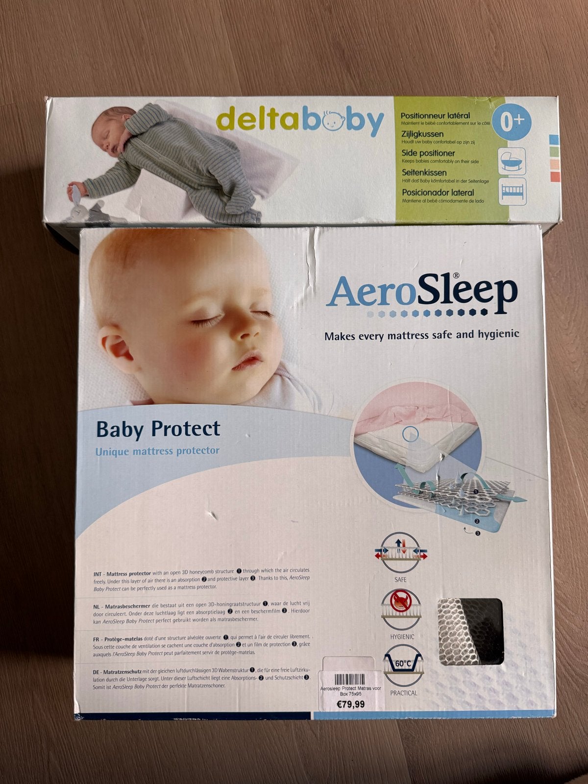 Aerosleep matrasbeschermer en Deltababy zijligkussen, Ophalen, Gebruikt