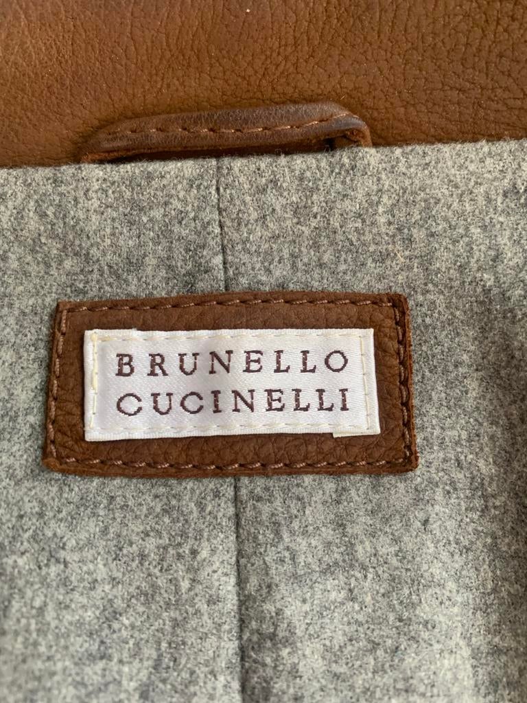 Brunello Cucinelli Leren Blazer Bruin, Kleding | Heren, Kostuums en Colberts, Ophalen of Verzenden, Gedragen, Maat 52/54 (L), Bruin