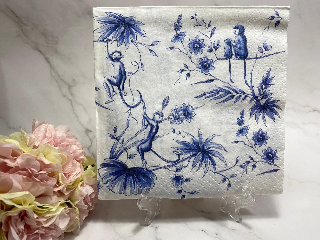 Delfts blauw aapjes knutsel servetten decoupage nr 558, Hobby en Vrije tijd, Knutselen, Ophalen of Verzenden, Nieuw, Papier of Karton
