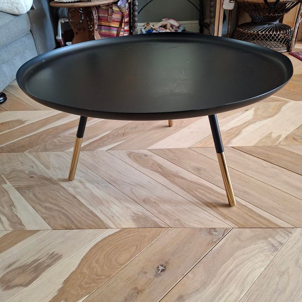 Ronde zwarte metalen Sissyboy salontafel met gouden poten, Ophalen, 50 tot 100 cm, Rond, 50 tot 100 cm