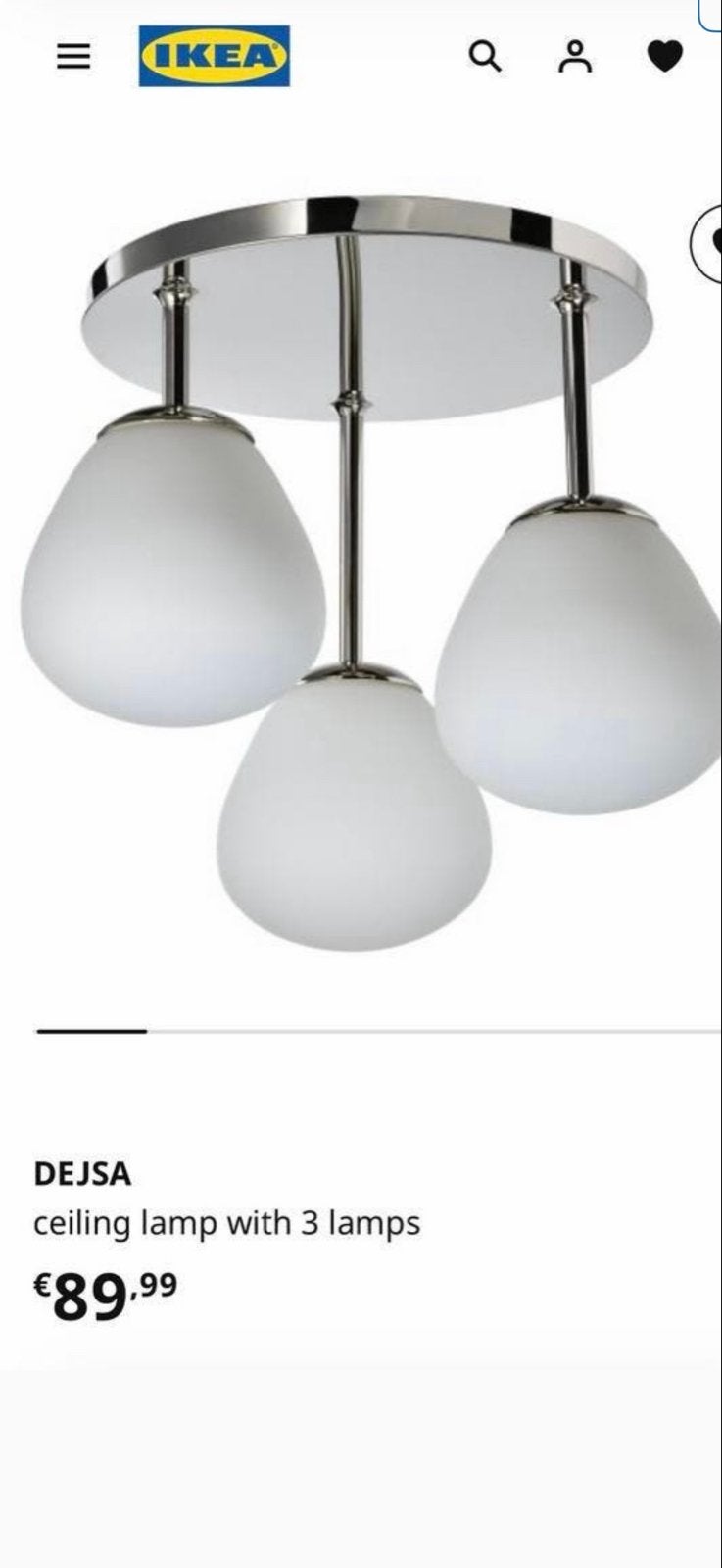 IKEA DEJSA Plafondlamp met 3 lampen NIEUW!, Ophalen, Nieuw, Metaal, E27 (groot)