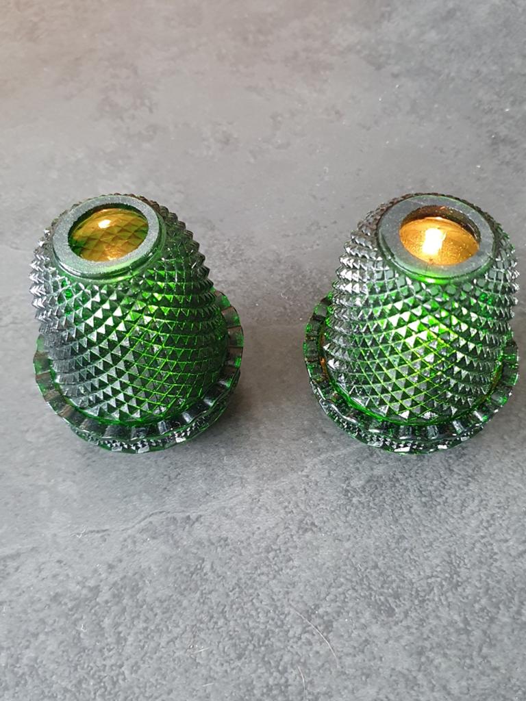 Vintage2 prachtige  jaren 50 kandelaars van glas Goede staat, Antiek en Kunst, Antiek | Kandelaars, Ophalen of Verzenden, Glas