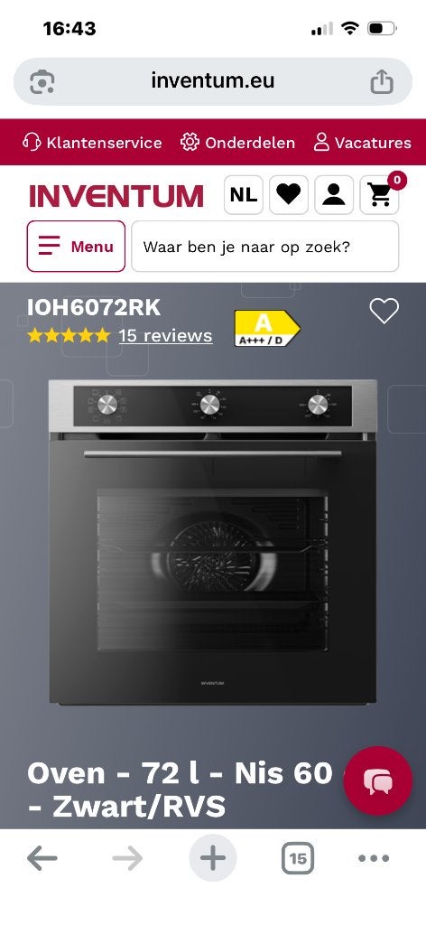 Inventum inbouw oven, Ophalen, Oven, Hete lucht, Nieuw