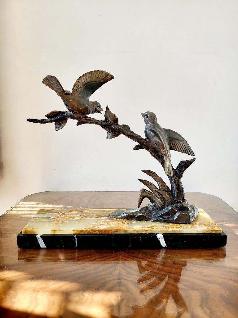 Art deco beeld vogels op een tak, Antiek en Kunst, Kunst | Beelden en Houtsnijwerken, Ophalen of Verzenden
