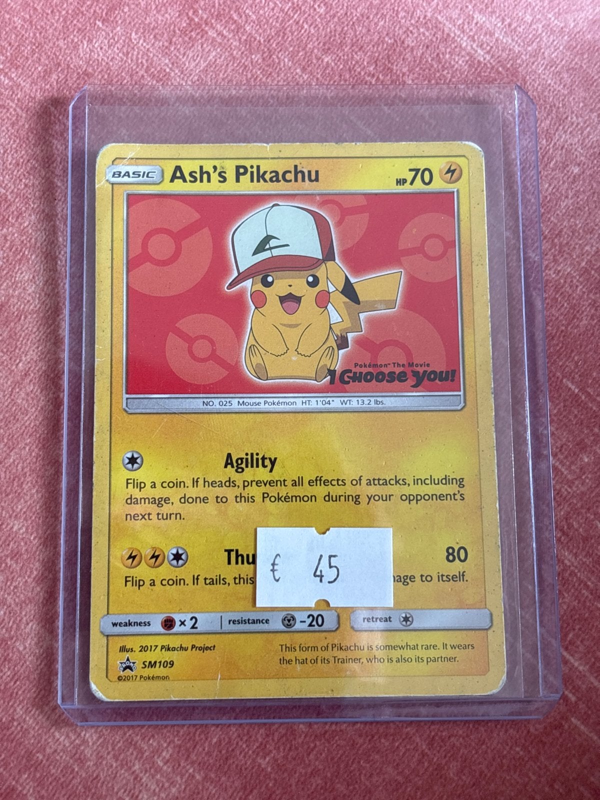 Ash's Pikachu Pokémon Kaart SM109 -, Ophalen of Verzenden, Zo goed als nieuw, Losse kaart