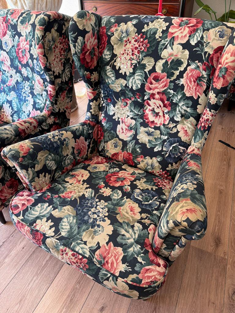 Twee comfortabele fauteuils met bloemenprint, Ophalen, Zo goed als nieuw, 75 tot 100 cm, 50 tot 75 cm
