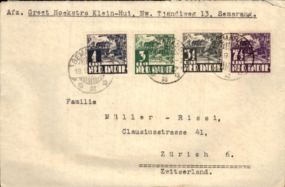 Nederlands Indië - Zwitserland - Frankering - 1938, Verzenden, Envelop