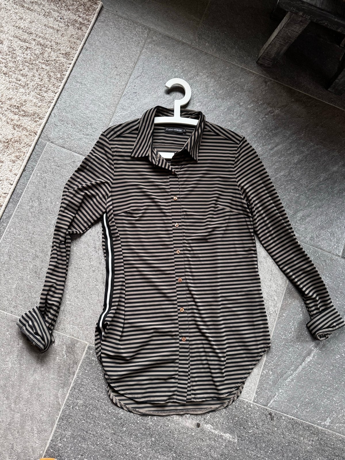 Travelstof Studio Anneloes gestreepte blouse L, Ophalen of Verzenden, Zo goed als nieuw, Maat 42/44 (L), Zwart