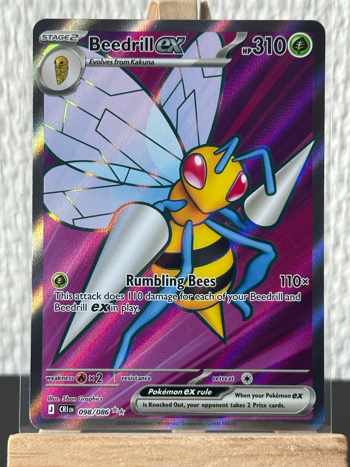 Beedrill ex (CRI 098) Chaos Rising Pokémon Kaart, Ophalen of Verzenden, Zo goed als nieuw, Losse kaart, Foil