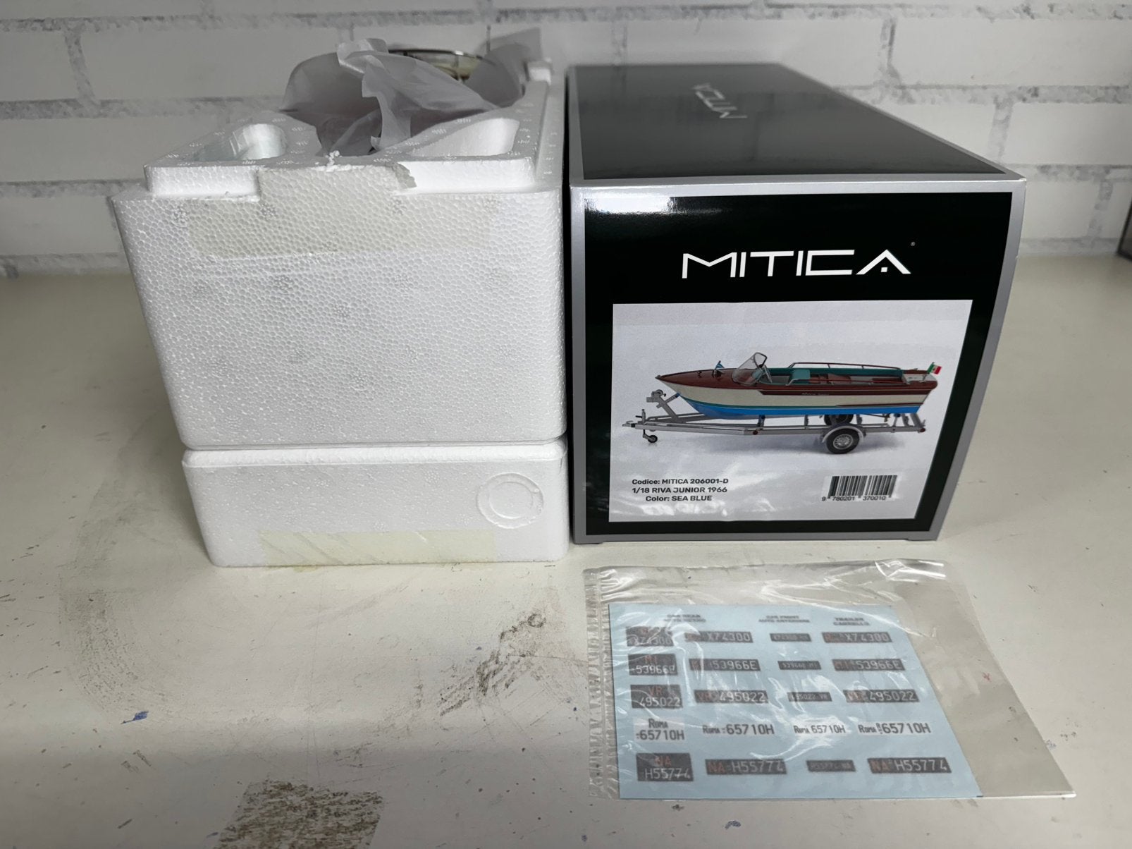 Mitica 1:18 riva boot blauwe kussens nieuw in doos, Ophalen of Verzenden