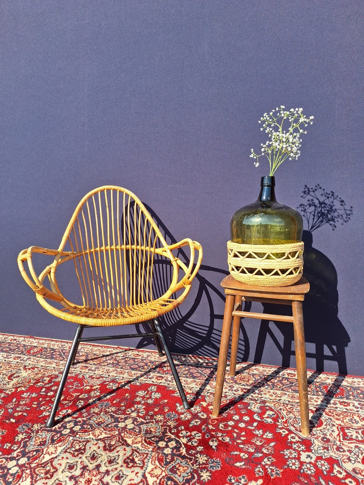 Vintage rotan jaren vijftig stoeltje, rieten fauteuil, Ophalen, Gebruikt, Riet of Rotan, Nvt