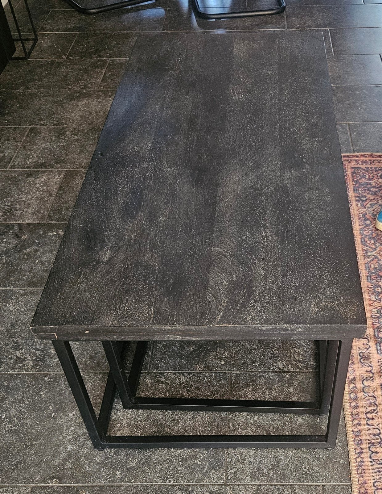 Salontafelset van 3 mangohouten tafeltjes, Huis en Inrichting, Tafels | Salontafels, Ophalen, Gebruikt, 50 tot 100 cm, 50 tot 100 cm