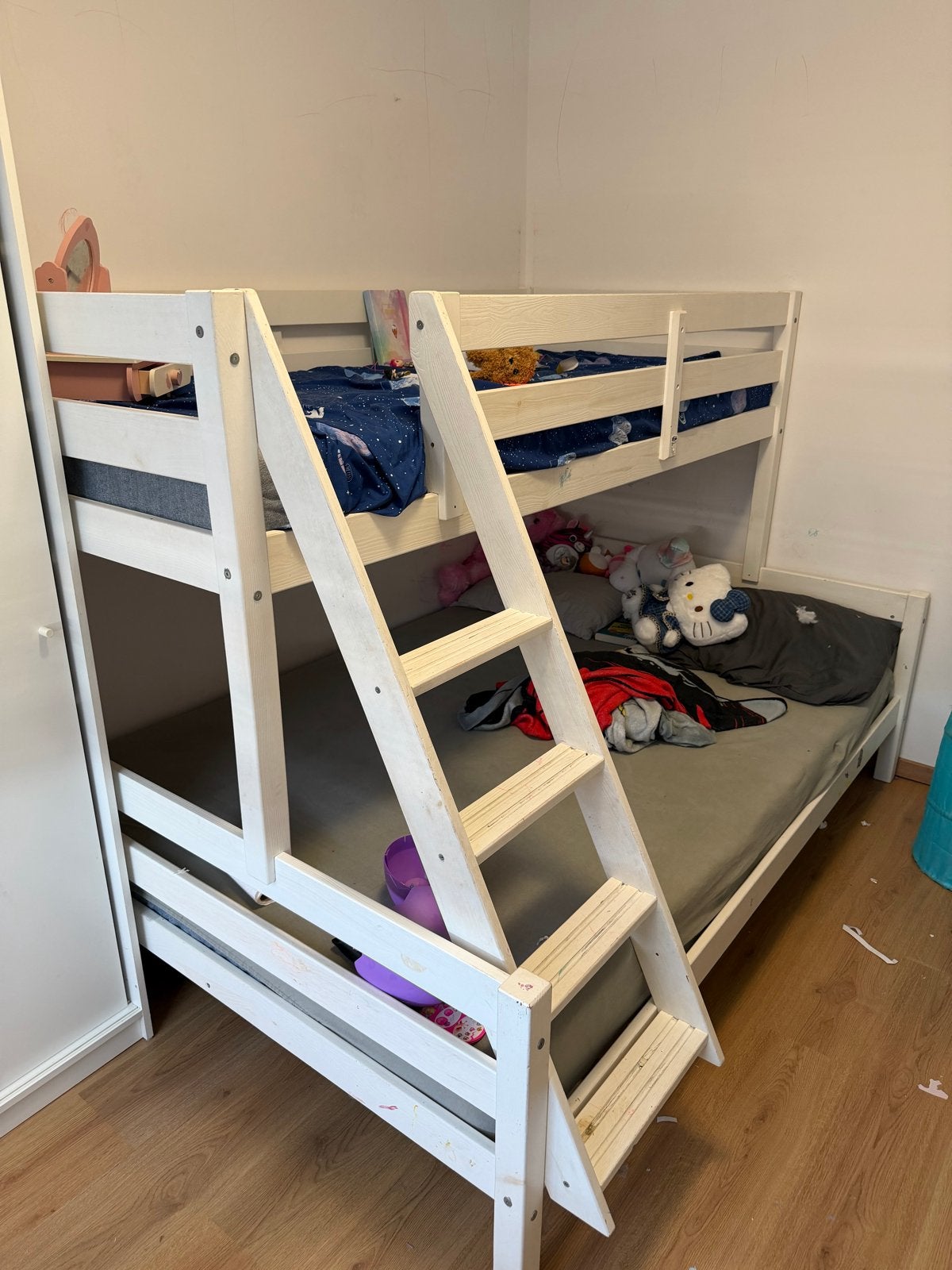 Wit stapelbed 90/140x200 met matrassen, Gebruikt, Tweepersoons, Ophalen of Verzenden, Overige maten