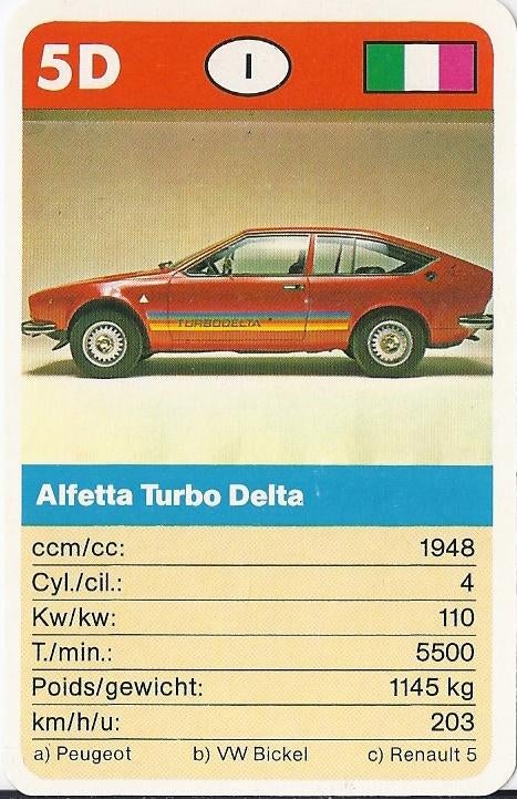 X29 autokaartje alfetta turbo delta ( 5d ), Ophalen of Verzenden, Zo goed als nieuw, Auto's