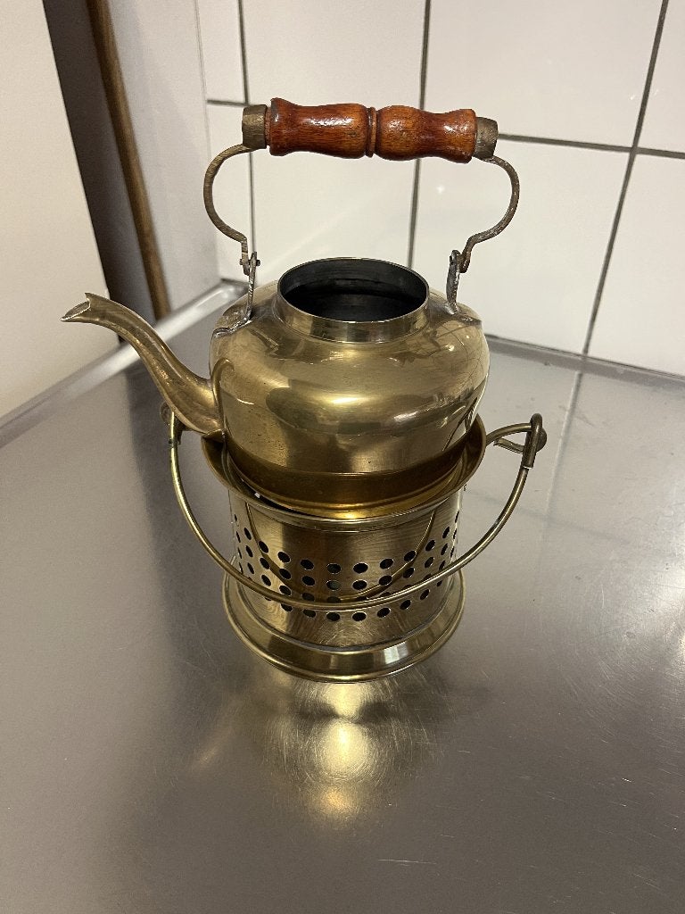 Antieke Messing / Geelkoperen Theeketel met Rechaud, Ophalen of Verzenden, Koper