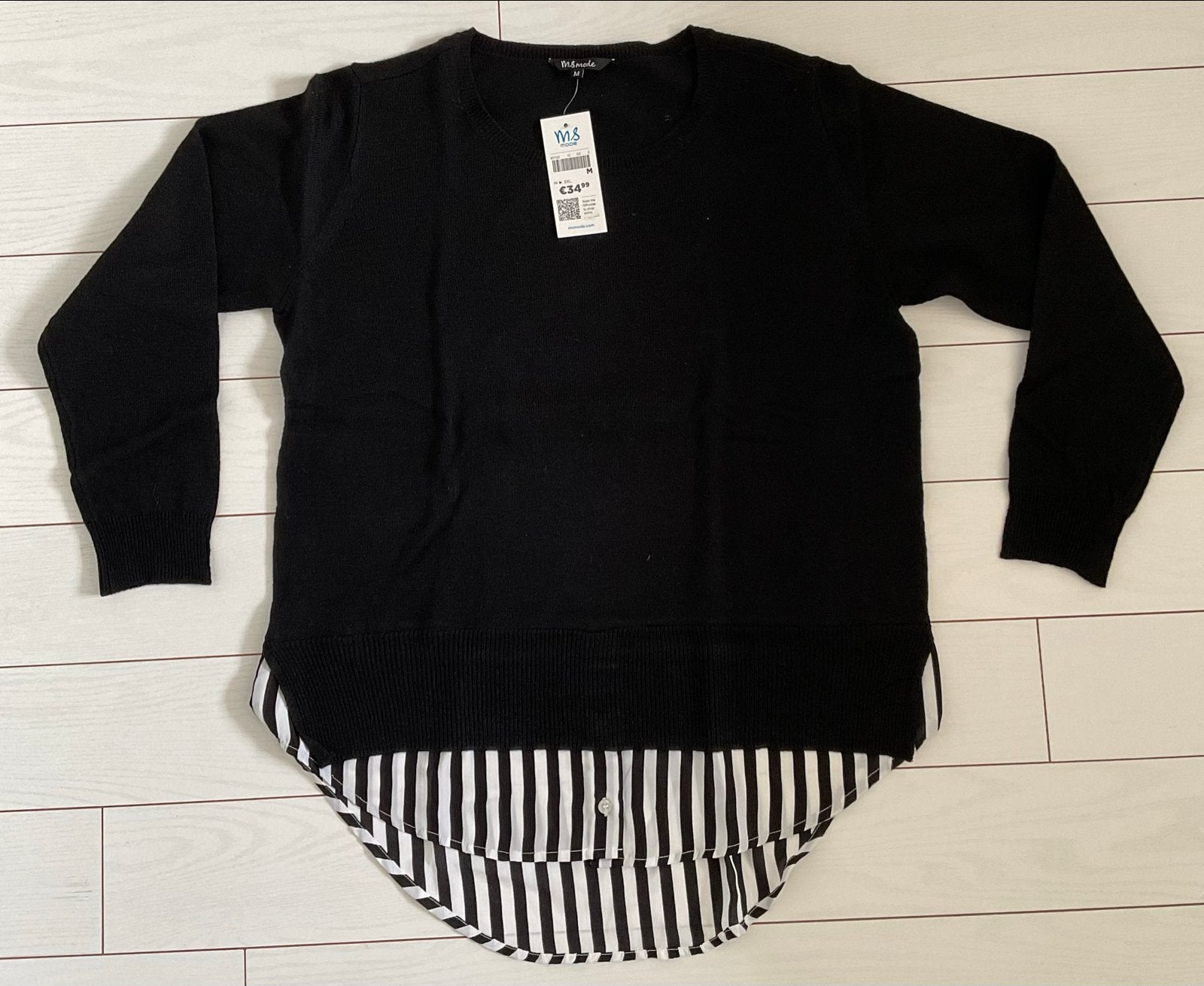 Nieuwe MS Mode trui maat M - Zwart met streepdetail, Kleding | Dames, Truien en Vesten, Ophalen of Verzenden, Nieuw, Maat 38/40 (M)