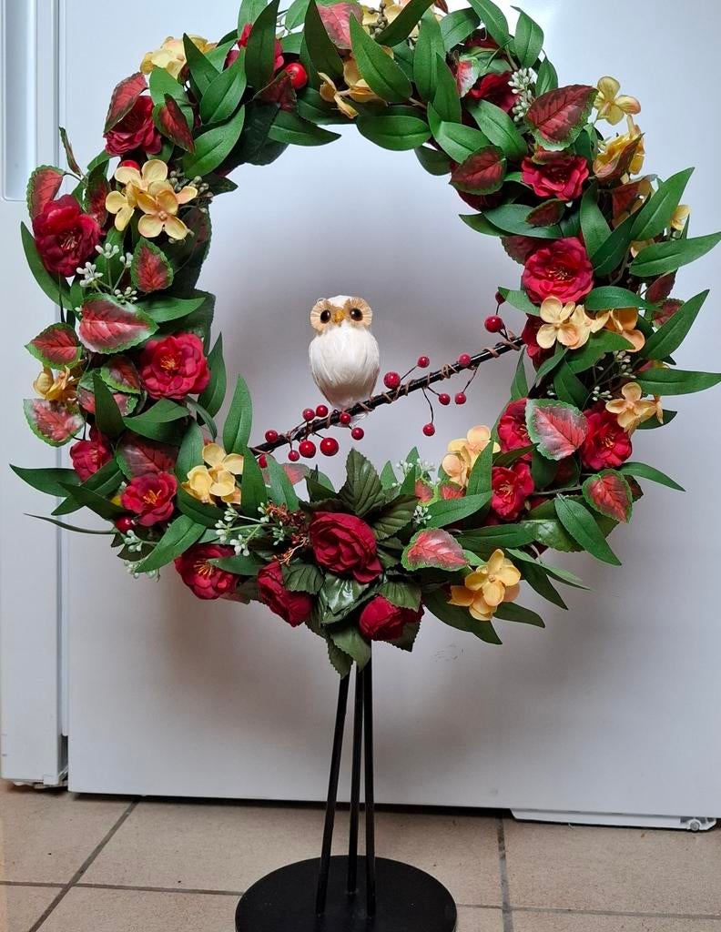 Bloemenkrans op standaard, Huis en Inrichting, Woonaccessoires | Kransen, Ophalen, Zo goed als nieuw