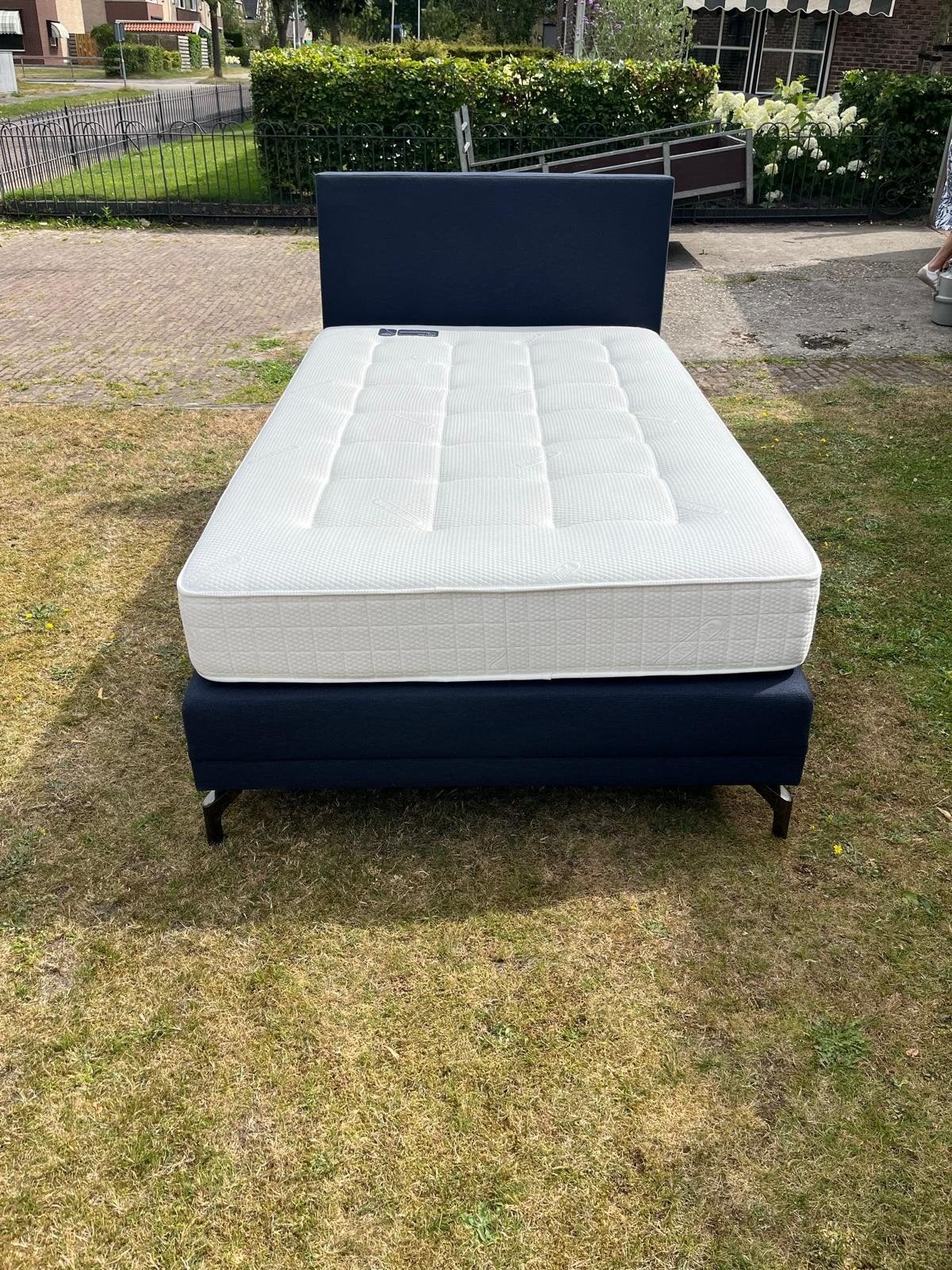 AveK Boxspring 120/200 met Pullman Matras, Eenpersoons, Blauw, Ophalen of Verzenden, Zo goed als nieuw