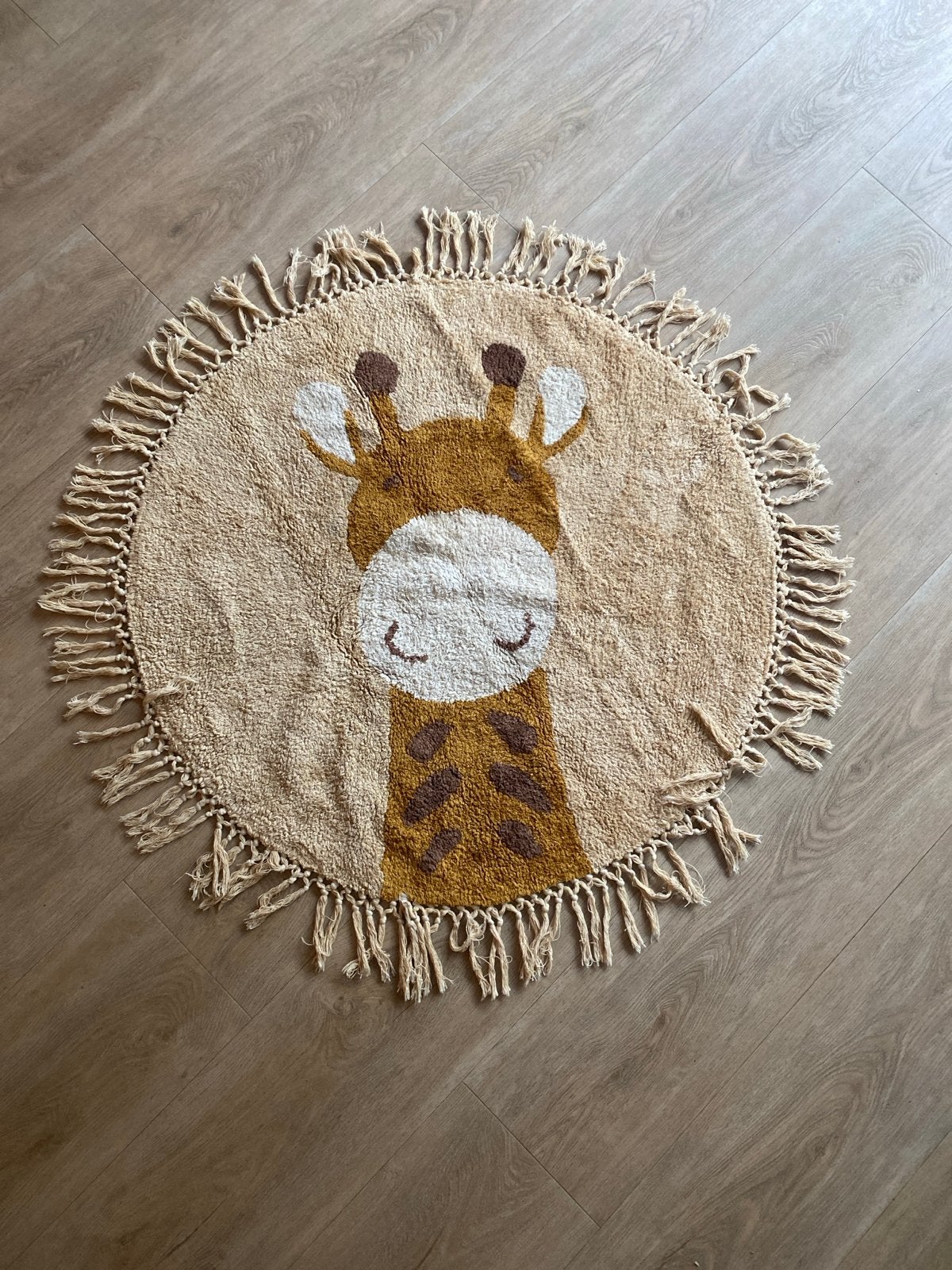 Rond vloerkleed met giraffe print - Kinderkamer, Ophalen, Gebruikt, Beige, Rond