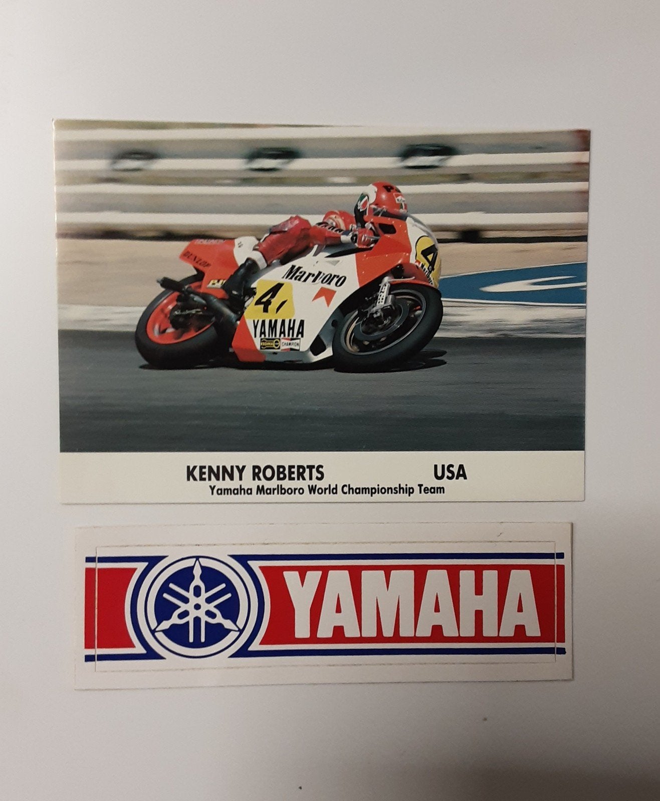 Yamaha Marlboro Team promo kaart Kenny Roberts + sticker, Ophalen of Verzenden, Zo goed als nieuw, Motoren