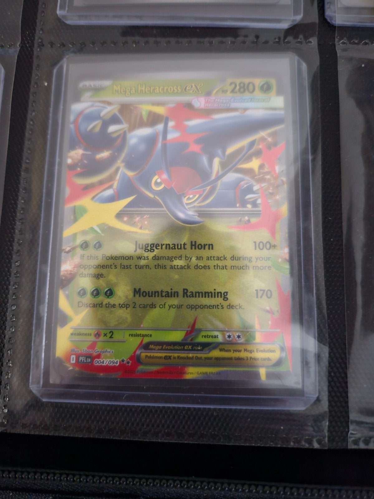 Pokemon Mega Heracross ex 004/094 Phantasmal Flames, Ophalen of Verzenden, Zo goed als nieuw, Losse kaart, Foil