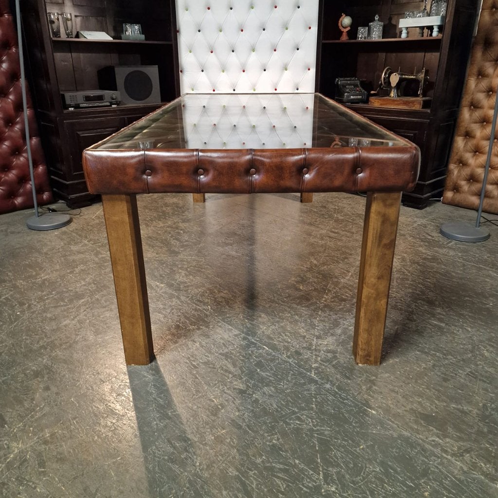 Chesterfield Eetkamertafel Caleb Bruin - Leer, Antiek en Kunst, Antiek | Meubels | Tafels, Ophalen