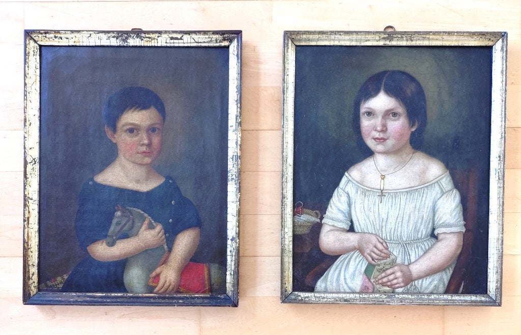 = 2 portretten van kinderen = c a 1840 = PENDANT =, Ophalen of Verzenden