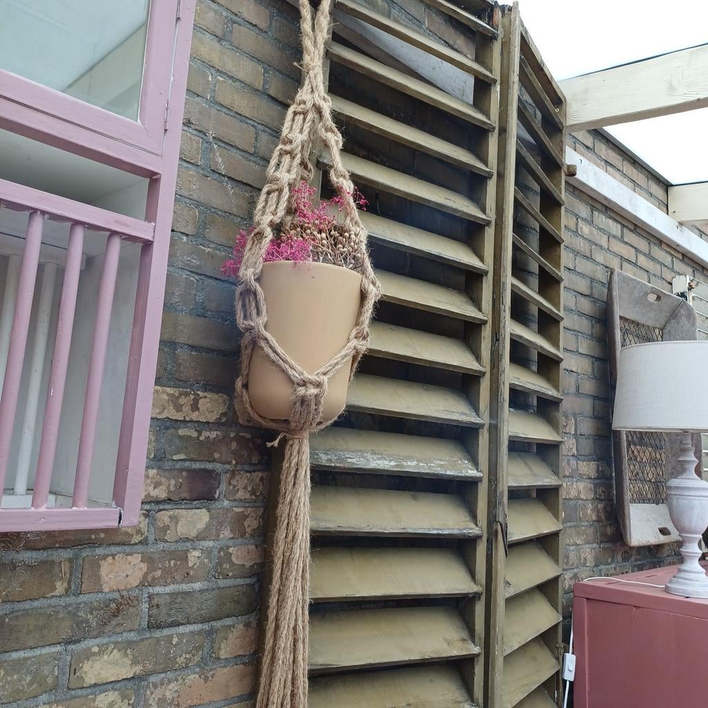 Vintage touw bloempot hangend 70's, Huis en Inrichting, Ophalen of Verzenden
