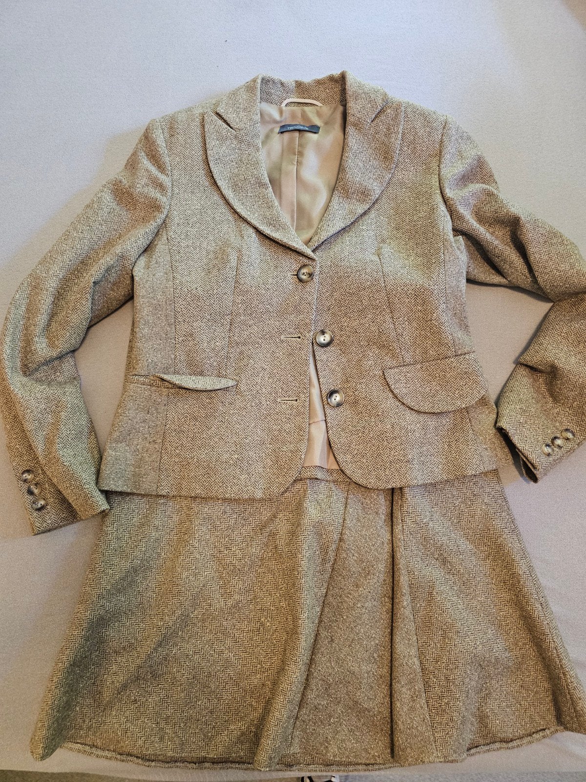 Tender Tweed Jasje en Rok Set - Maat 36, Kleding | Dames, Kostuum of Pak, Bruin, Ophalen of Verzenden, Zo goed als nieuw