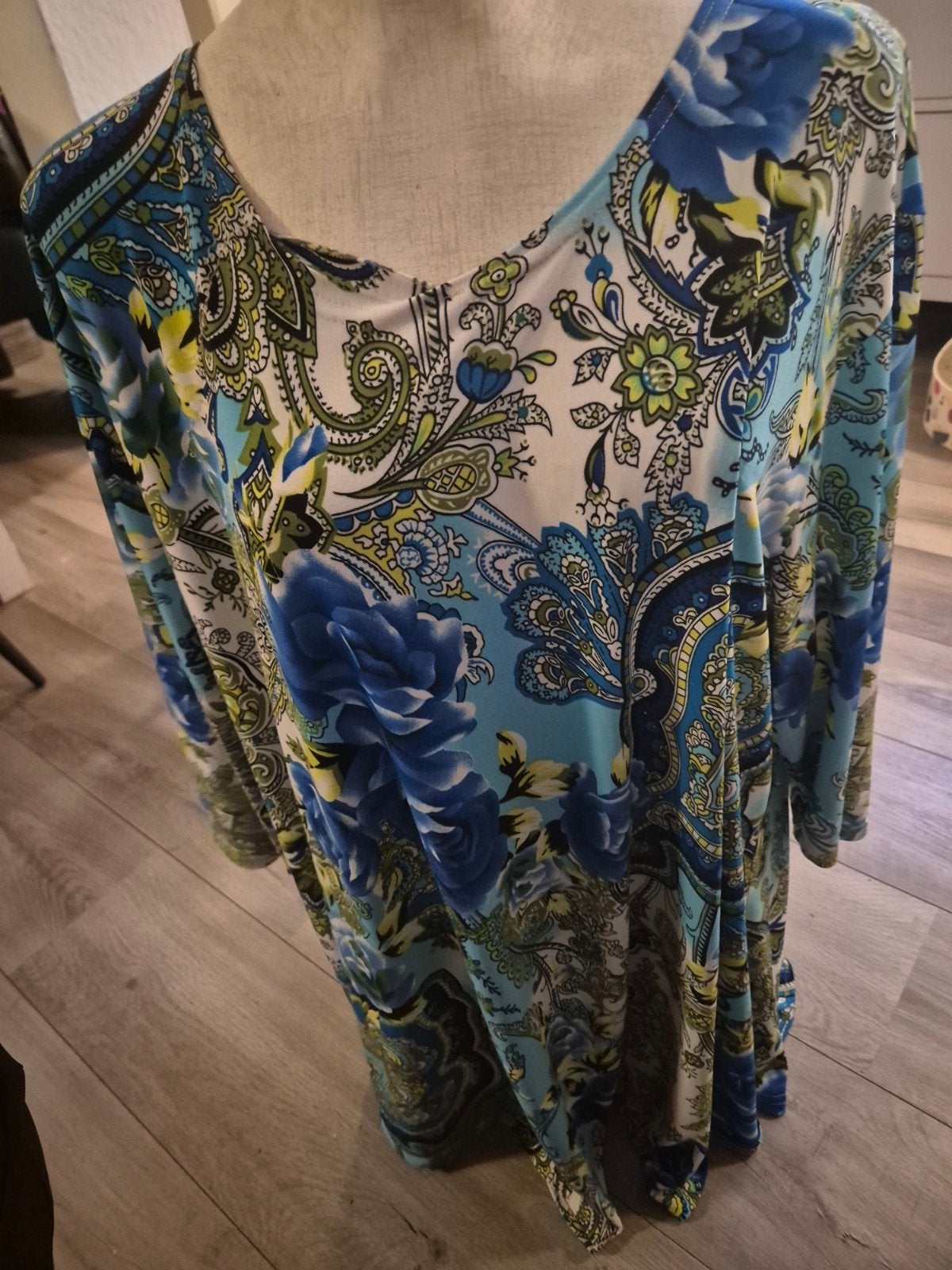 Magna Tuniek - Blauw/Groen Paisley Bloemenprint Maat 52-54, Kleding | Dames, Meerkleurig, Maat 46/48 (XL) of groter, Ophalen of Verzenden