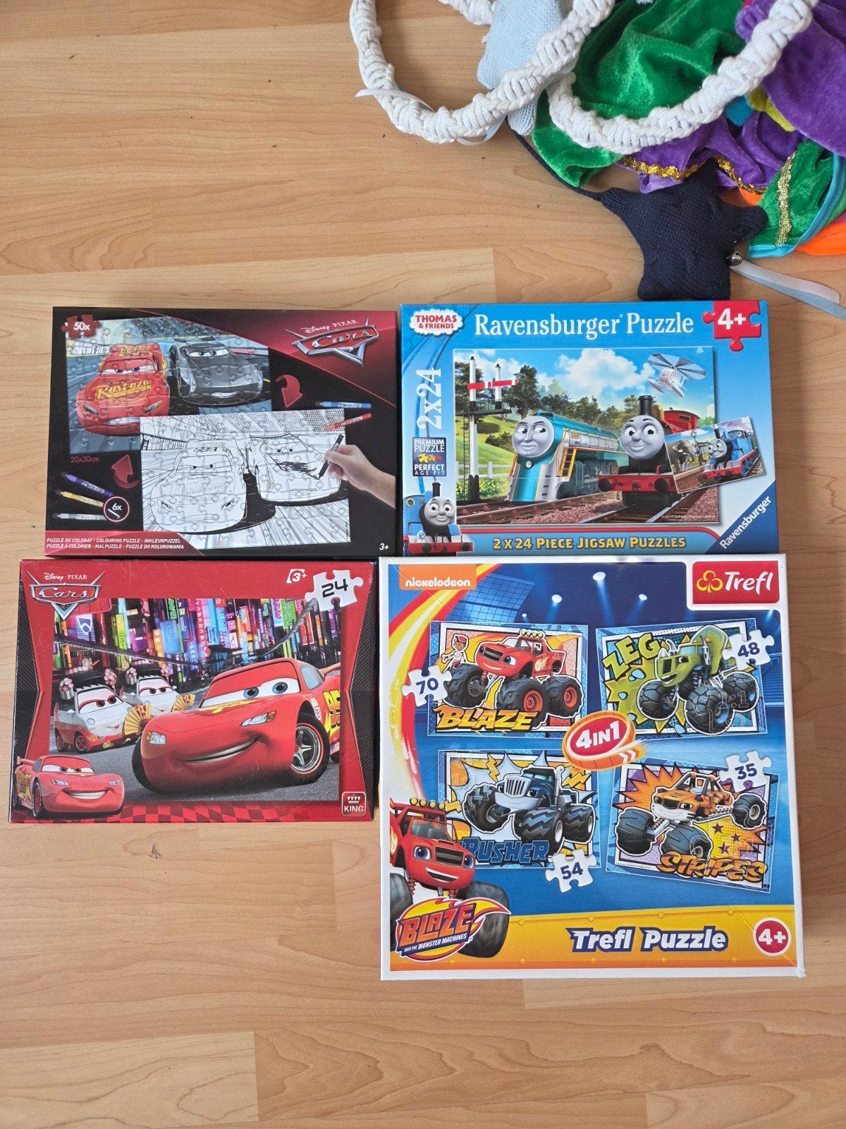 Puzzels voor jongens: Cars, Thomas de Trein, Blaze (4 stuks), Ophalen of Verzenden, 10 tot 50 stukjes, Gebruikt, 4 tot 6 jaar