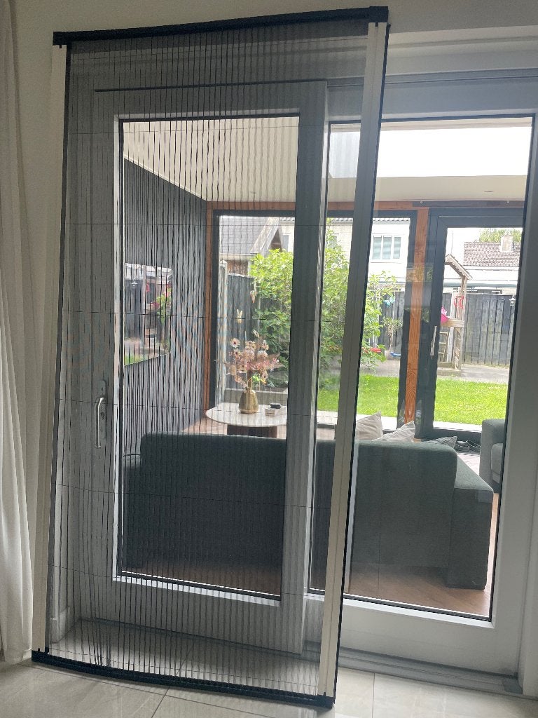 Plissé hordeur voor schuifpui - Zwart, 215 cm of meer, Hordeur, Nieuw, Schuifdeur