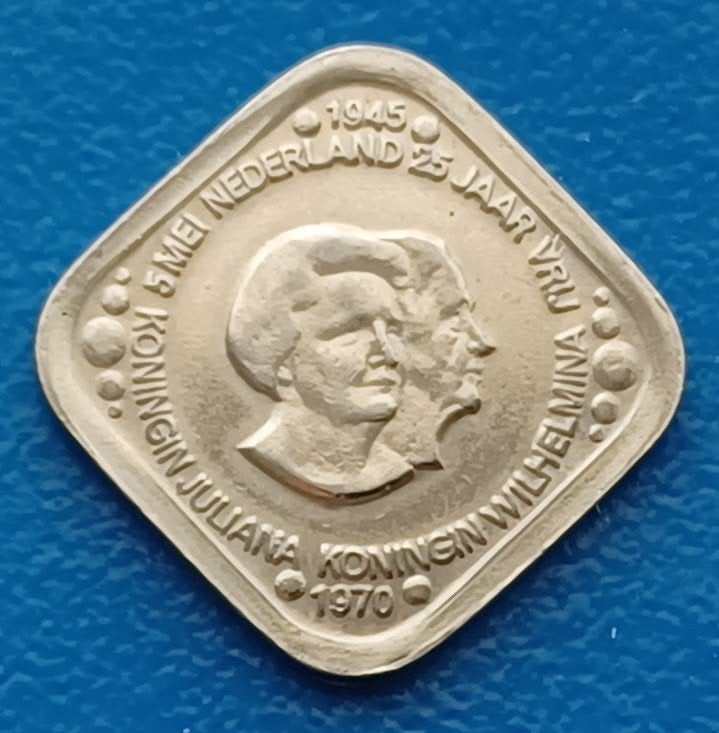 Penning 5 cents 30 jaar Bevrijding, Juliana/Wilhelmina 1975, Verzenden, Overige materialen, Nederland
