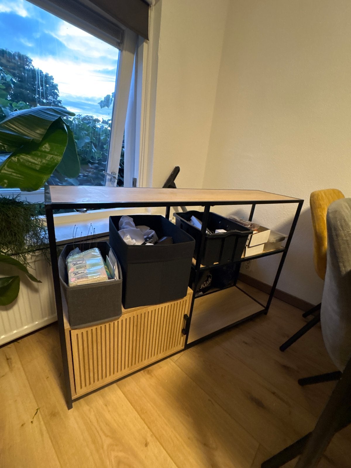 Modern TV-meubel met planken en kastje - Zwart/Hout, Ophalen, Gebruikt, 100 tot 150 cm, Minder dan 100 cm