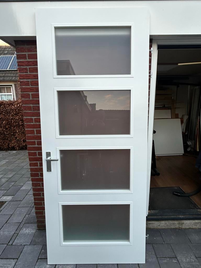 2 Opdekdeuren met glaspanelen, Ophalen, Gebruikt, 80 tot 100 cm, Binnendeur