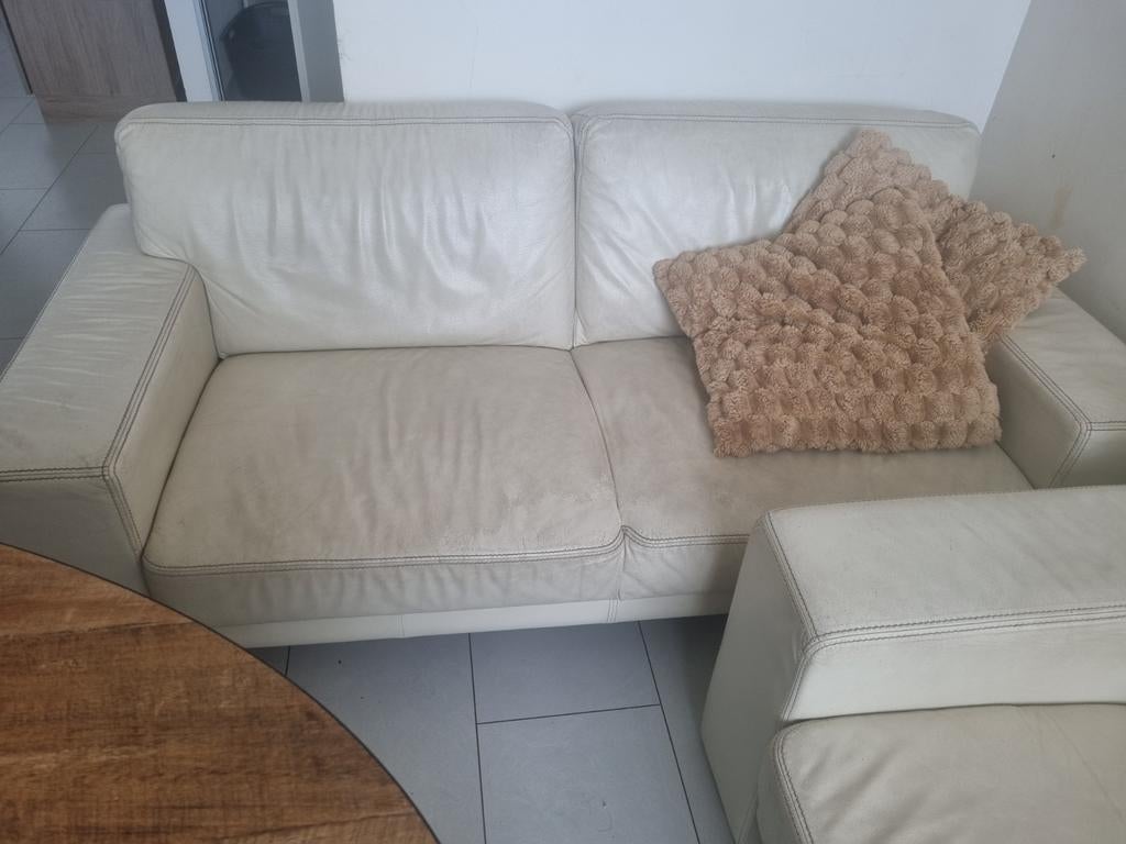 Gebruikte leren bankstel - opknapper, Huis en Inrichting, Banken | Bankstellen, Gebruikt, Driepersoons, Ophalen of Verzenden, Klassiek, Vintage