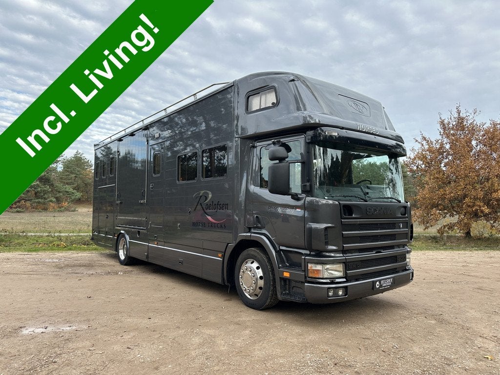 Scania 18T ROELOFSEN 6-paards paardenvrachtwagen LIVING, Auto's, Vrachtwagens, Achterwielaandrijving, Zwart, Scania, Diesel