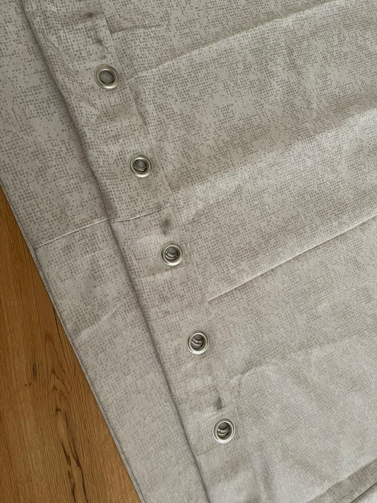 Twee lichtgrijze / greige gordijnen met ringen 460x260cm, Ophalen, Zo goed als nieuw, Gordijn, Met ringen