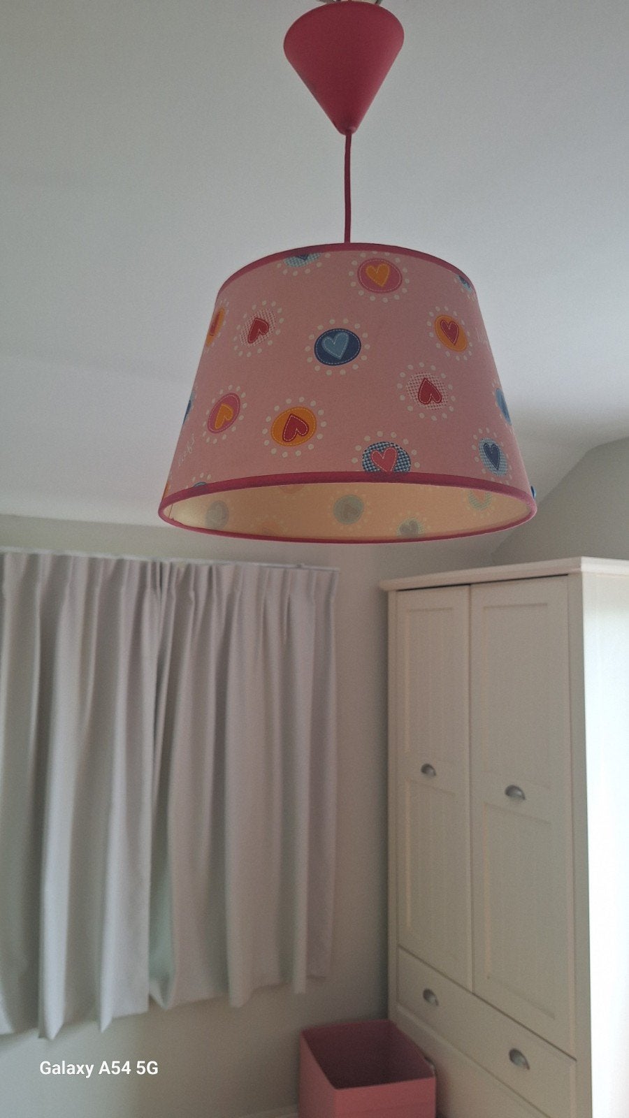 Roze kinderlamp met hartjes - Lief! thema, Kinderlijk, Lief!, Vrolijk, Gebruikt, Textiel, E27 (groot)