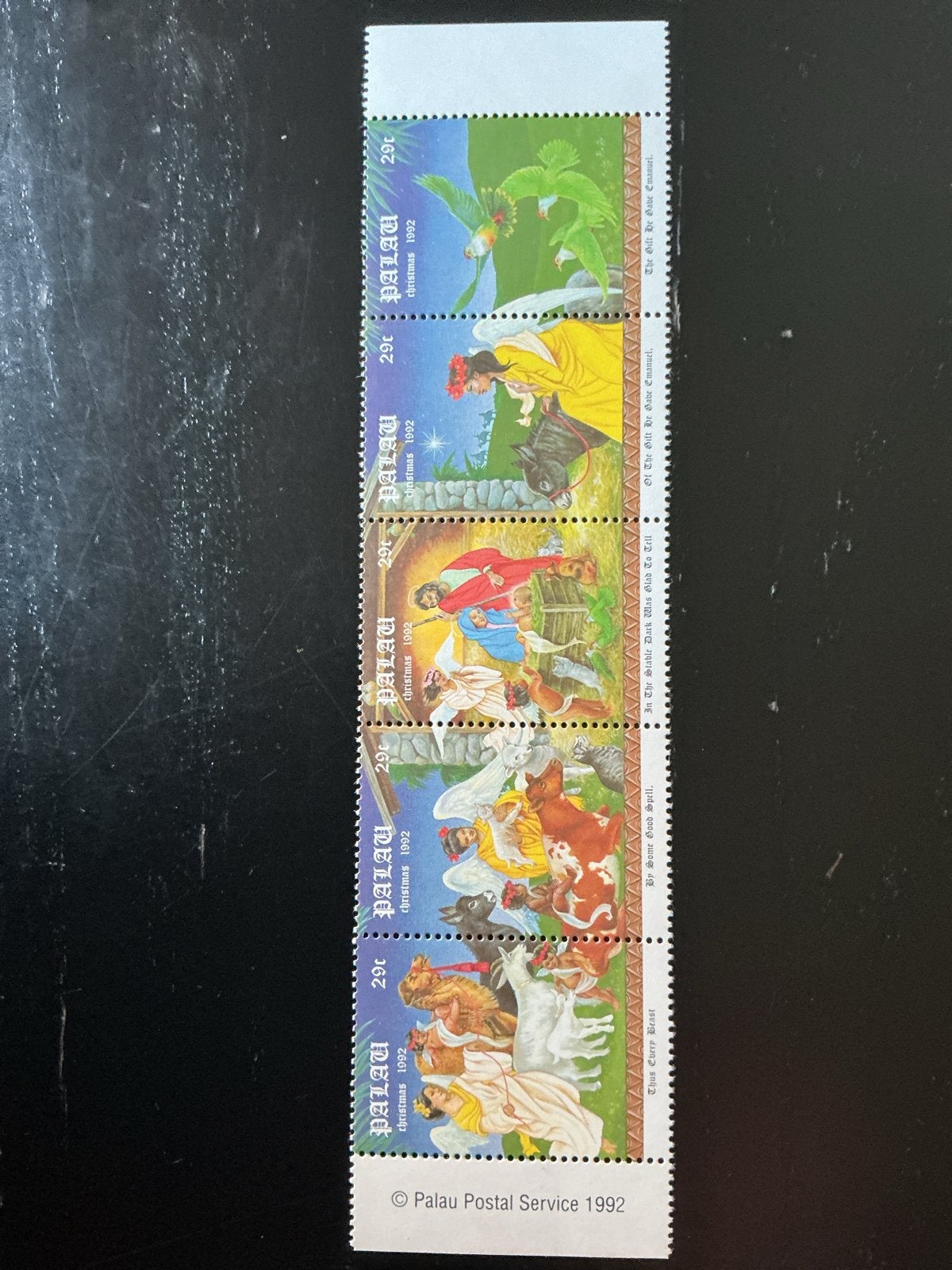 Palau Kerstmis 1992 Postzegelstrip - Ongebruikt, Ophalen of Verzenden, Postfris, Overige thema's
